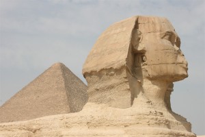 Cheops' Pyramid guarded by the Sphynx